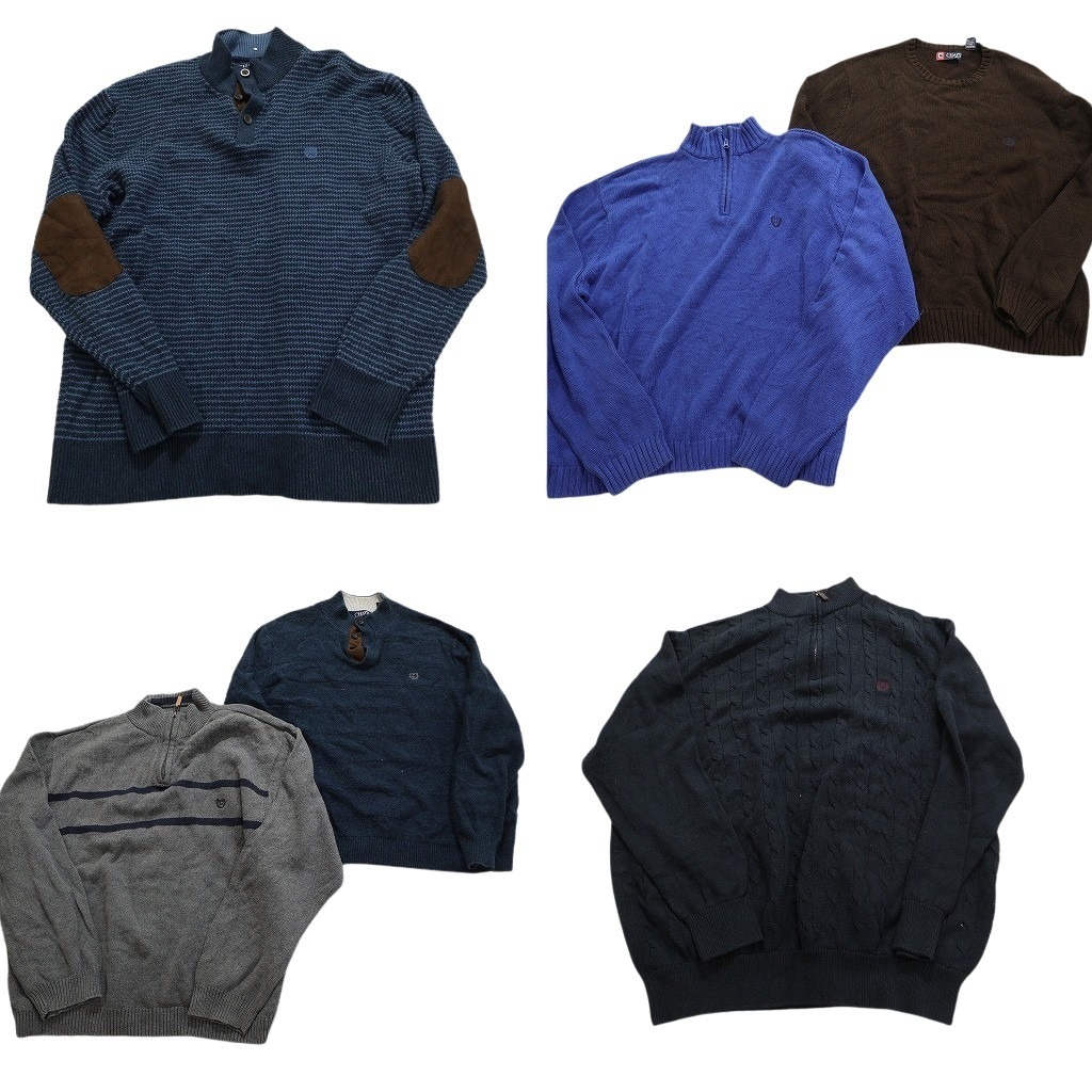 古着卸 まとめ売り チャップス CHAPS セーター 6枚セット (メンズ 2XL ) ライン ボーダー ハーフジップ ケーブル編み NC2882 1円スタート拍卖