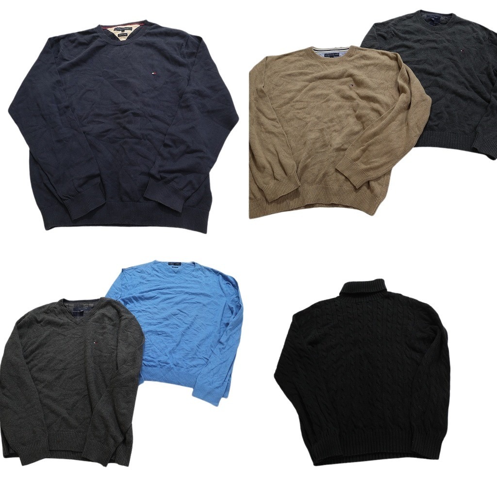 古着卸 まとめ売り トミーヒルフィガー セーター 6枚セット (メンズ 2XL ) ケーブル編み タートルネック Vネック NC2907 1円スタート拍卖