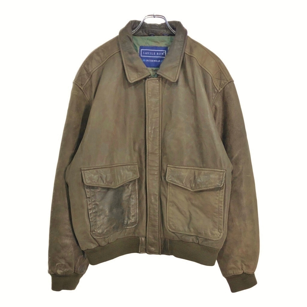 SAVILE ROW A-2 フライト レザージャケット ミリタリー ブラウン(メンズ XL)中古 古着 V0024拍卖