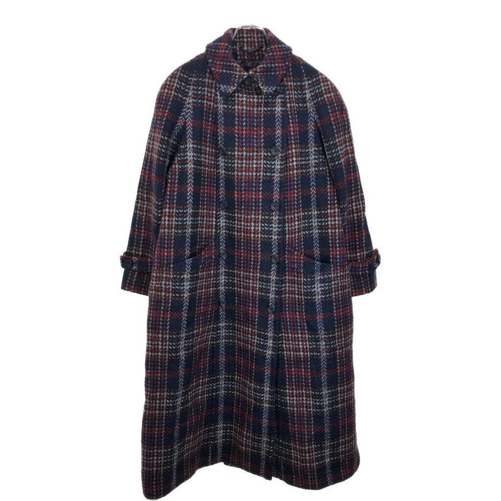 80年代 イングランド製 Aquascutum アクアスキュータム ツイード バルマカーンコート チェック(レディース L相当)中古 古着 V0196拍卖