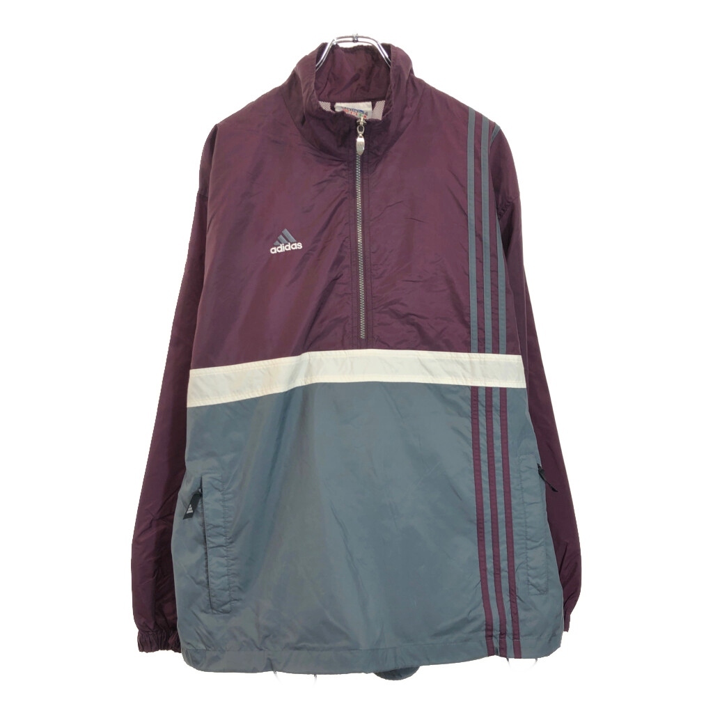 90年代 adidas アディダス ロゴ刺 プルオーバー ナイロン ジャケット ワインレッド(メンズ L)中古 古着 V0275拍卖