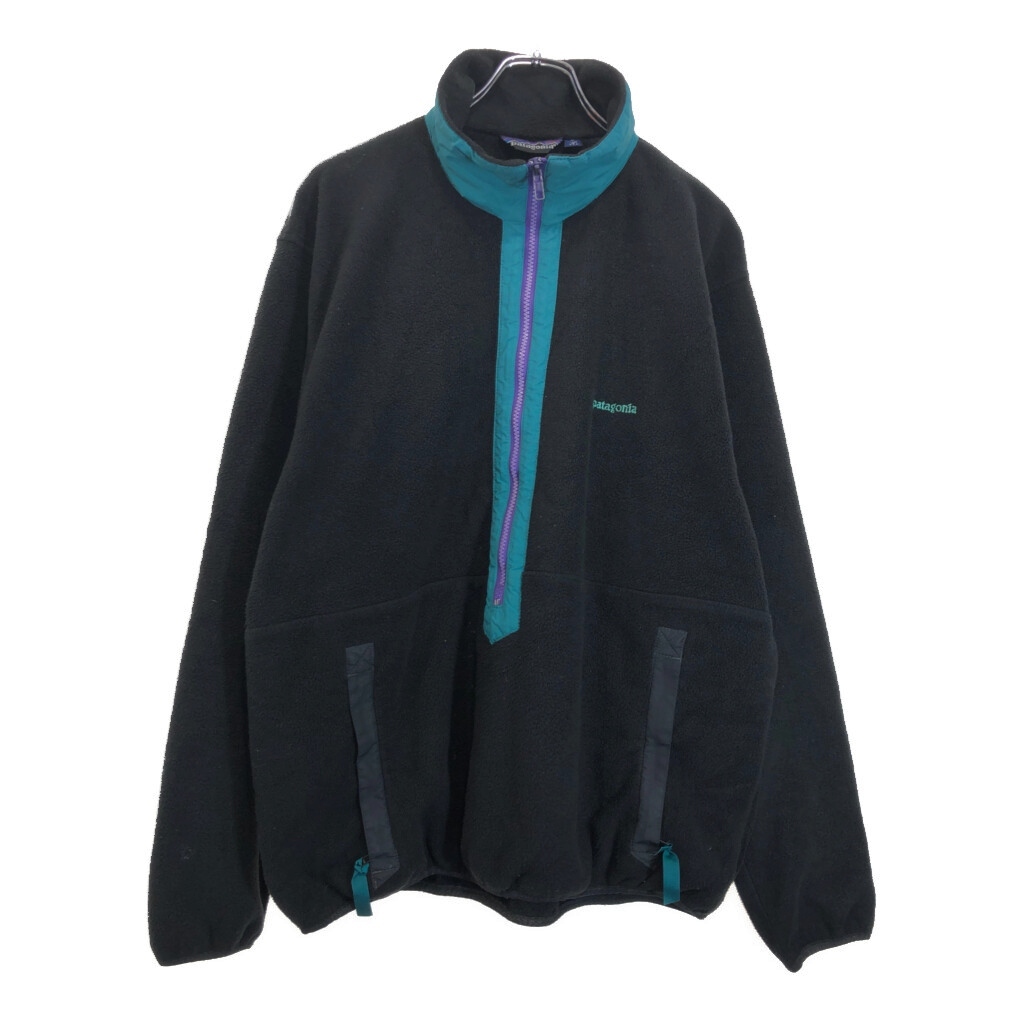 80年代 USA製 patagonia パタゴニア ハーフジップ フリースジャケット アウトドア ブラック(メンズ L)中古 古着 v0391拍卖