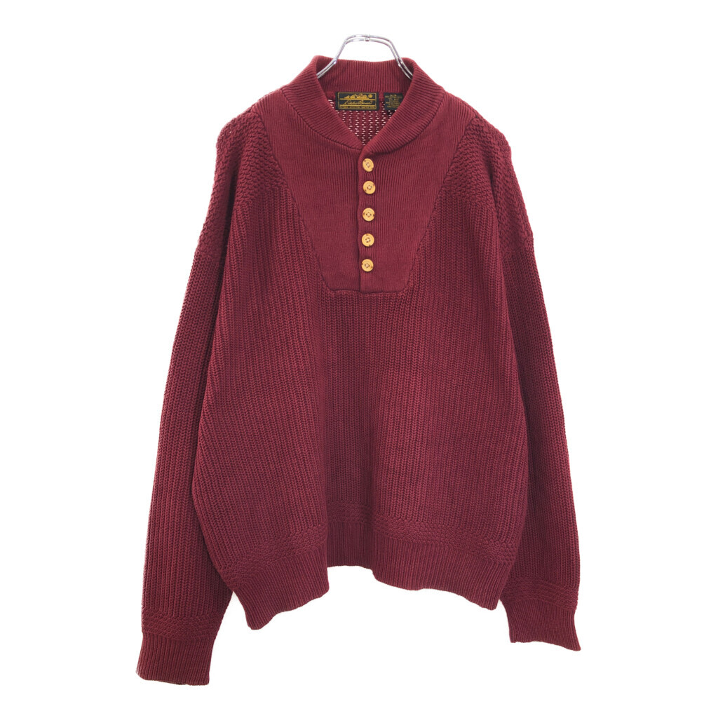 90年代 Eddie Bauer エディーバウアー ローゲージニット コットンセーター アウトドア ワインレッド(メンズ L)中古 古着 V0604拍卖