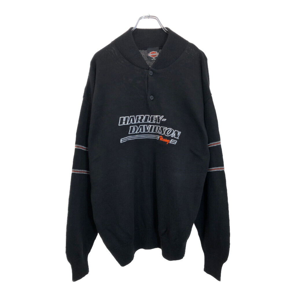 90年代 USA製 HARLEY DAVIDSON ハーレーダビッドソン コットンニット セーター モーターサイクル ブラック(メンズ XL)中古 古着 V0598拍卖