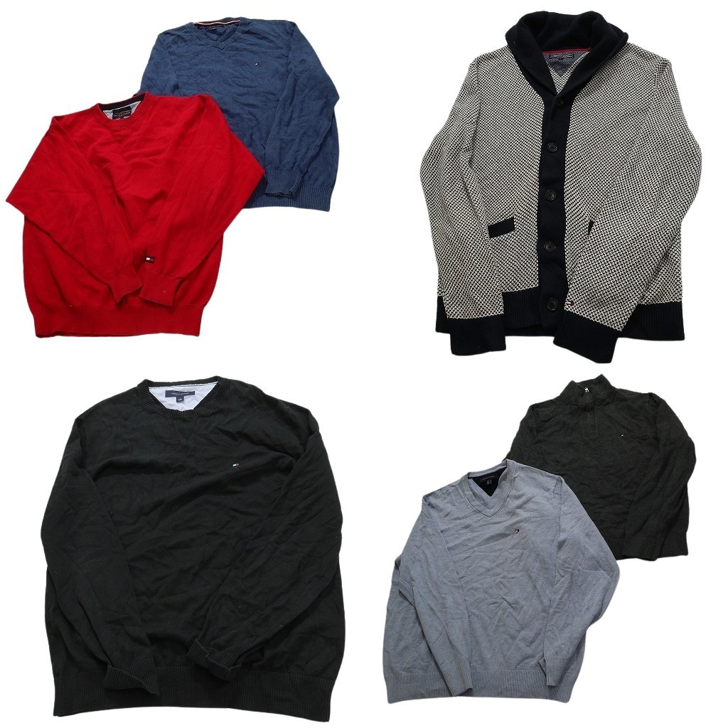 古着卸 まとめ売り トミーヒルフィガー セーター 6枚セット (メンズ L ) ハーフジップ クルーネック ショールカラー NC3101 1円スタート拍卖