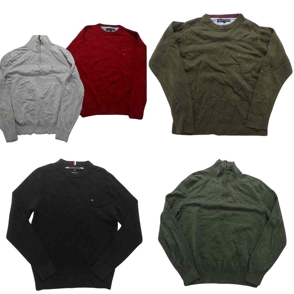 古着卸 まとめ売り トミーヒルフィガー セーター 5枚セット (メンズ M ) ハーフジップ クルーネック ブラック NC3194 1円スタート拍卖