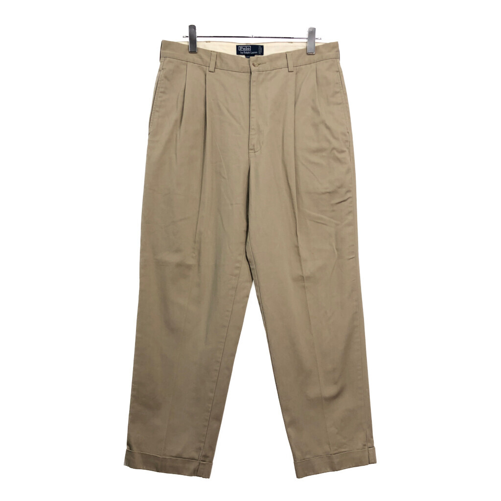 90年代 Polo by Ralph Lauren ポロ ラルフローレン HAMMOND PANT 2タック チノパンツ ポロチノ ベージュ(メンズ W36 L30)中古 古着 V0670拍卖