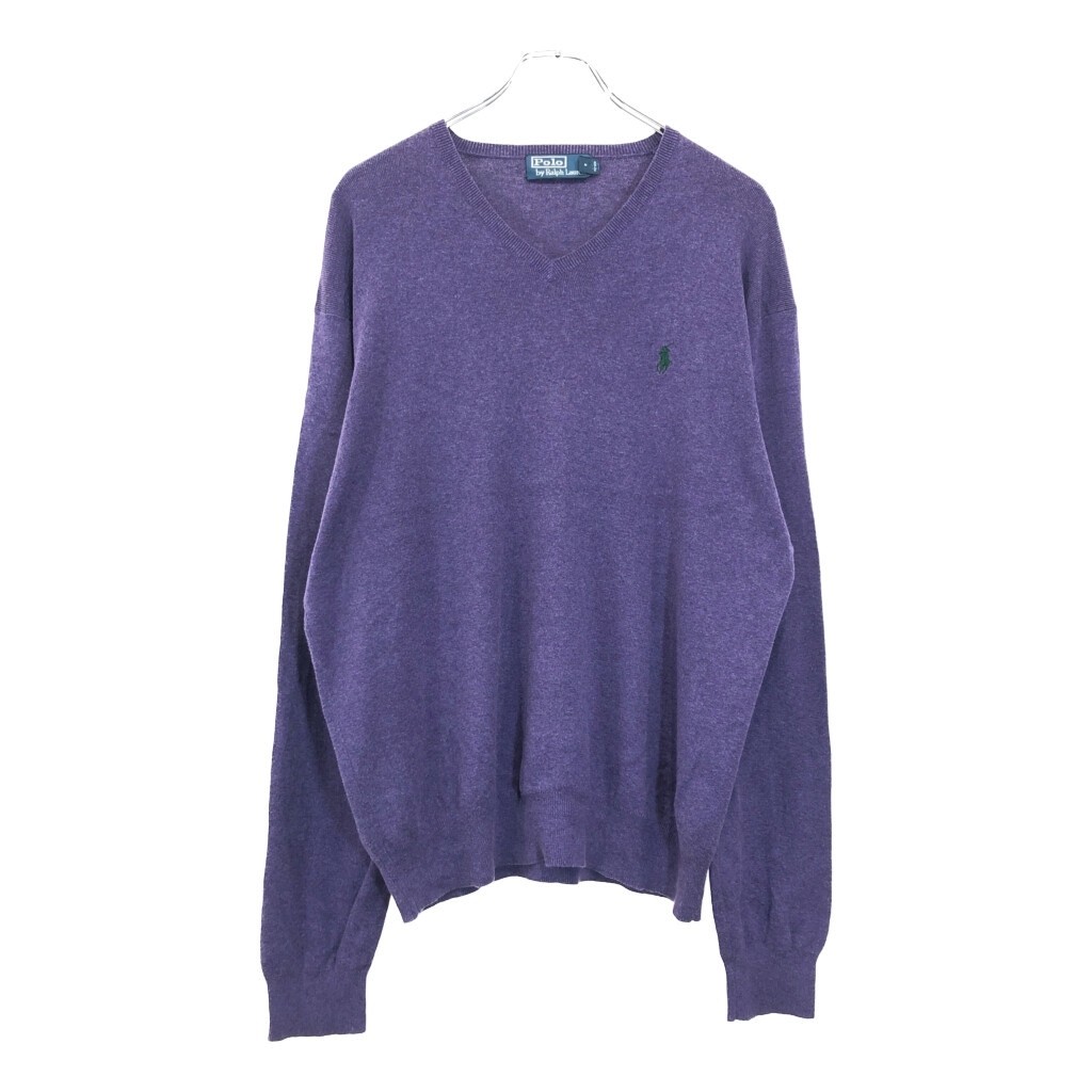 Polo by Ralph Lauren ポロ ラルフローレン ワンポイントロゴ Vネック コットンニット セーター パープル(メンズ L)中古 古着 V0803拍卖