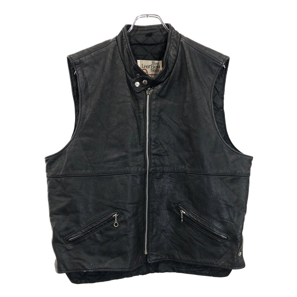 80年代 The Leather Shop Sears シアーズ レザーベスト ブラック(メンズ 46)中古 古着 V0818拍卖