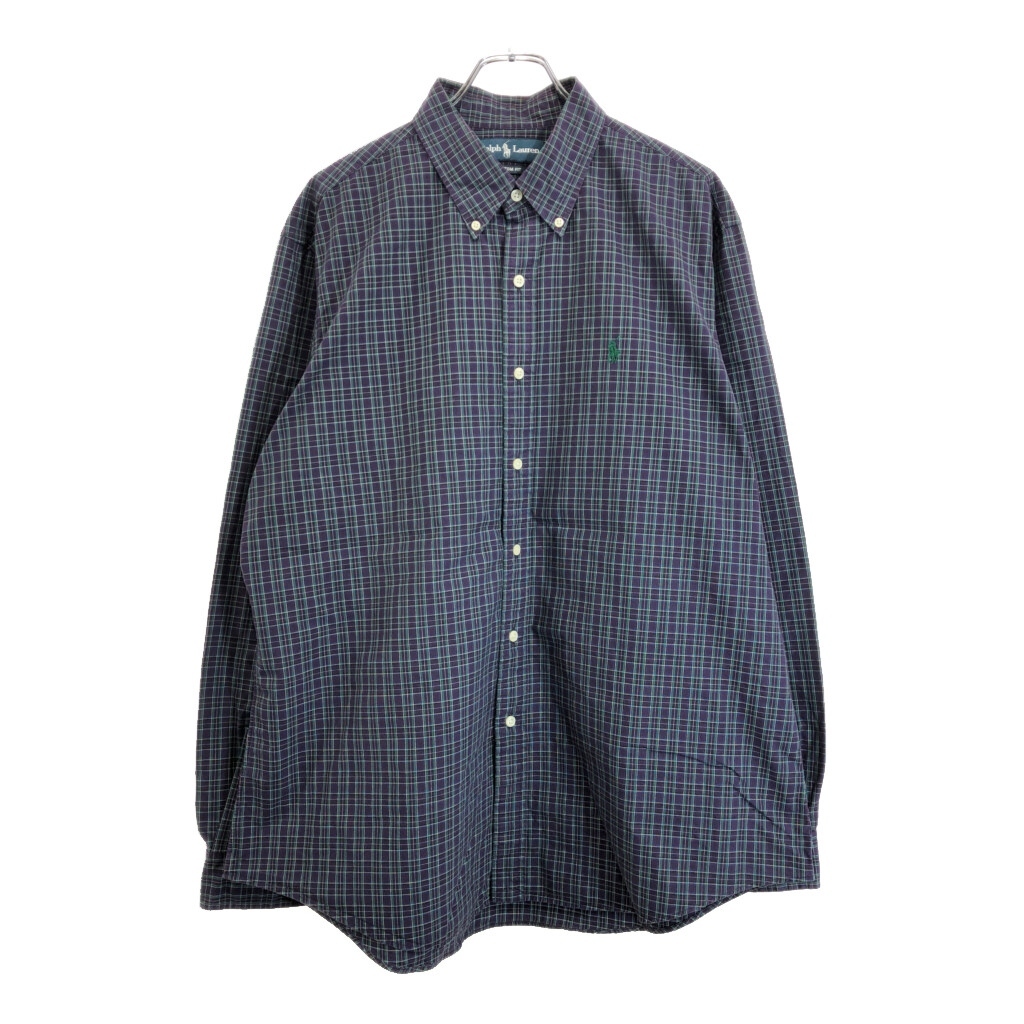 Polo by Ralph Lauren ポロ ラルフローレン ボタンダウン 長袖シャツ チェック パープル(メンズ XL)中古 古着 V0963拍卖