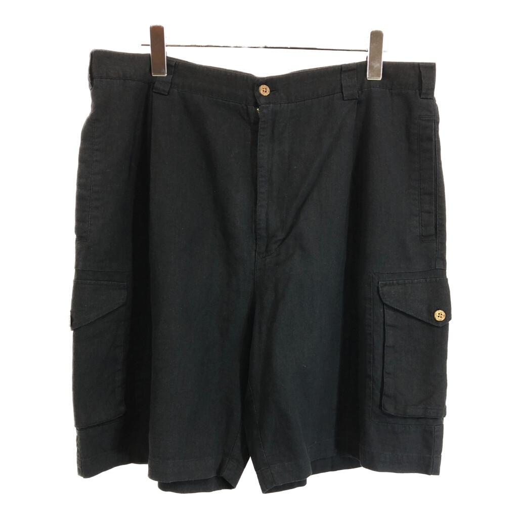 ISLAND REPUBLIC リネン/レーヨン カーゴショートパンツ ブラック(メンズ 38)中古 古着 V1011拍卖