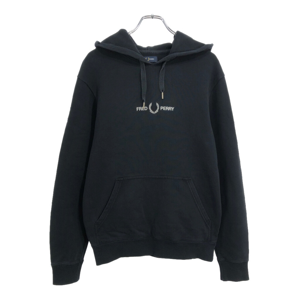 FRED PERRY フレッドペリー ロゴ スウェット パーカー ブラック(メンズ S)中古 古着 V1079拍卖