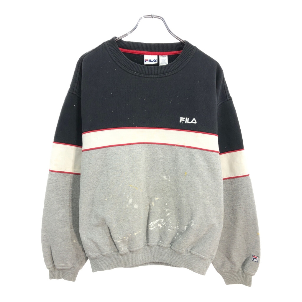 00年代 カナダ製 FILA フィラ スウェット スポーツ バイカラー ペンキ ブラック(メンズ L)中古 古着 V1168拍卖