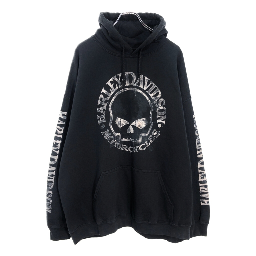 HARLEY DAVIDSON ハーレーダビッドソン スカルロゴ スウェット パーカー モーターサイクル ブラック(メンズ 2XL)中古 古着 V1308拍卖