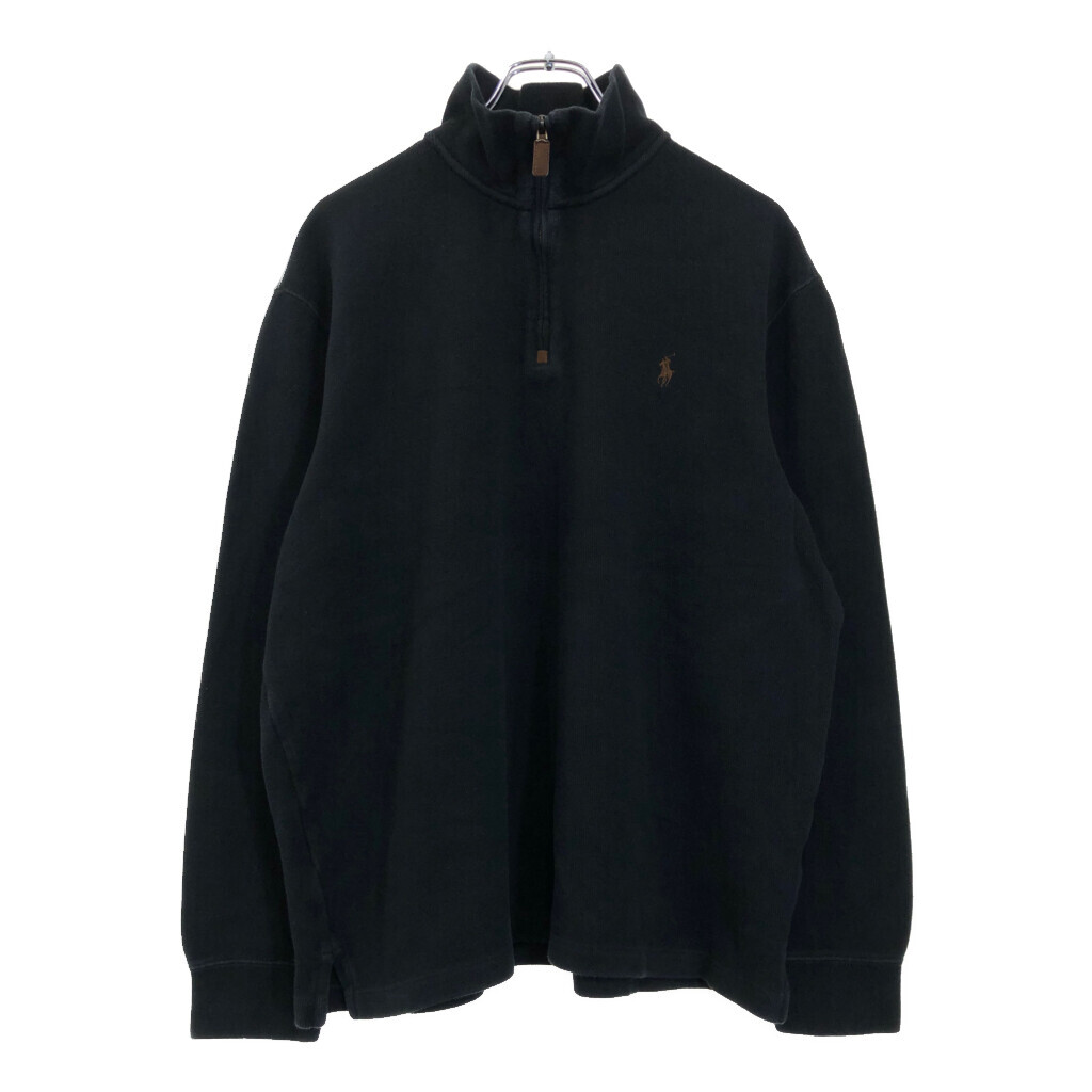 Polo by Ralph Lauren ポロ ラルフローレン ハーフジップ ハーフジップ コットンセーター ブラック(メンズ L)中古 古着 V1499拍卖