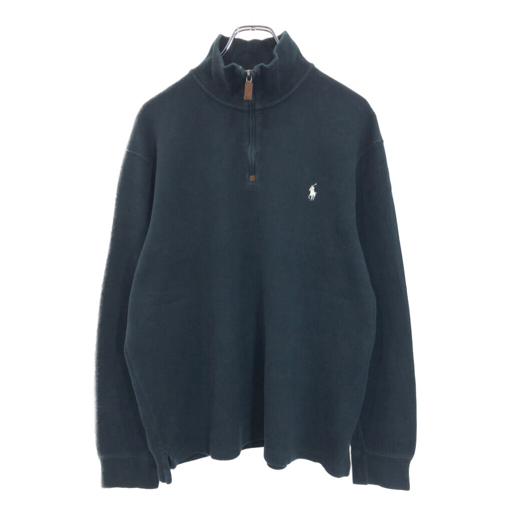 Polo by Ralph Lauren ポロ ラルフローレン ハーフジップ コットンセーター ブラック(メンズ L)中古 古着 V1549拍卖