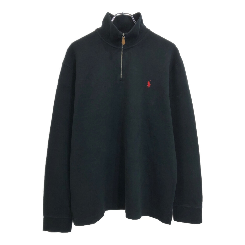 Polo by Ralph Lauren ポロ ラルフローレン ハーフジップ コットンセーター ブラック(メンズ L)中古 古着 V1551拍卖