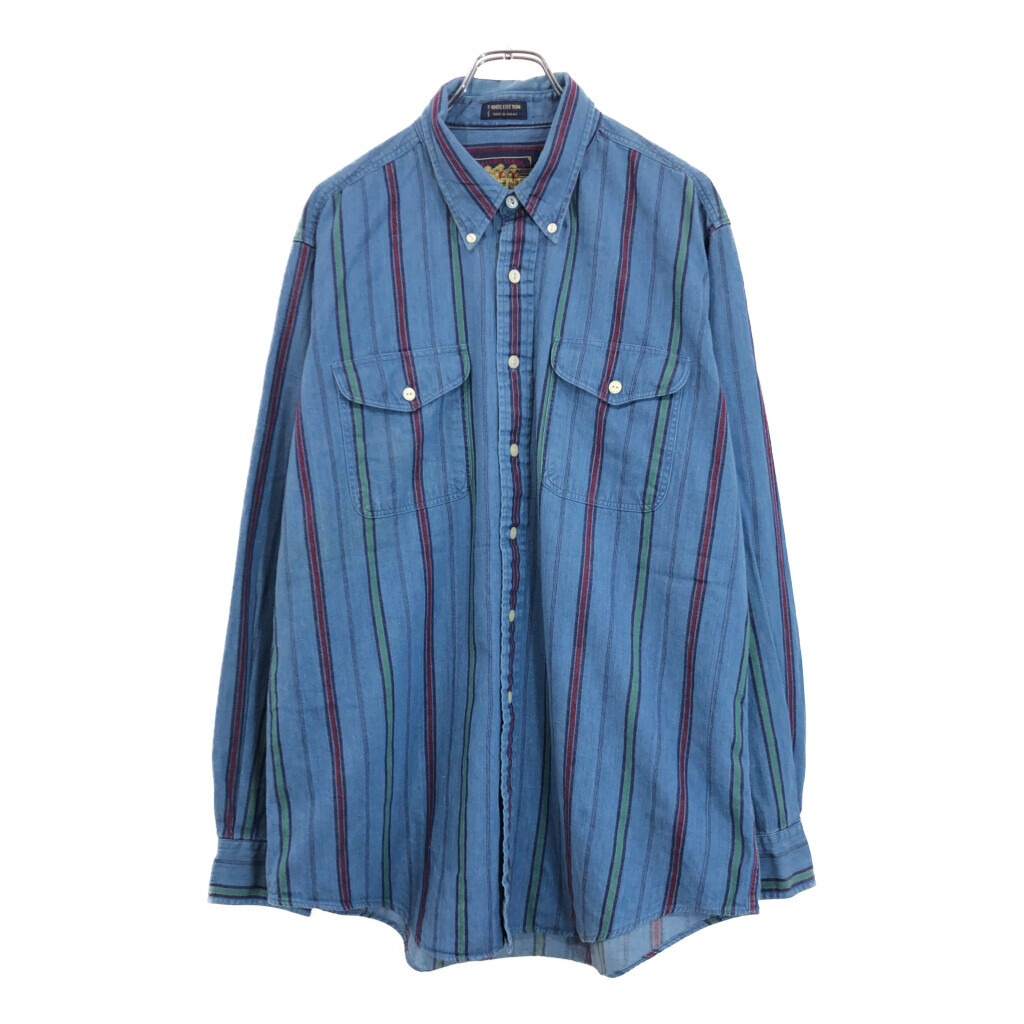 80年代 CHAPS Ralph Lauren チャップス ラルフローレン ボタンダウン 長袖シャツ ストライプ ブルー(メンズ L)中古 古着 V1600拍卖