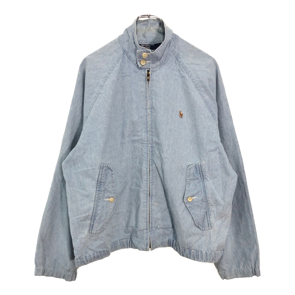 90年代 Polo by Ralph Lauren ポロ ラルフローレン ハリントンジャケット スイングトップ ライトブルー(メンズ S)中古 古着 V1644拍卖