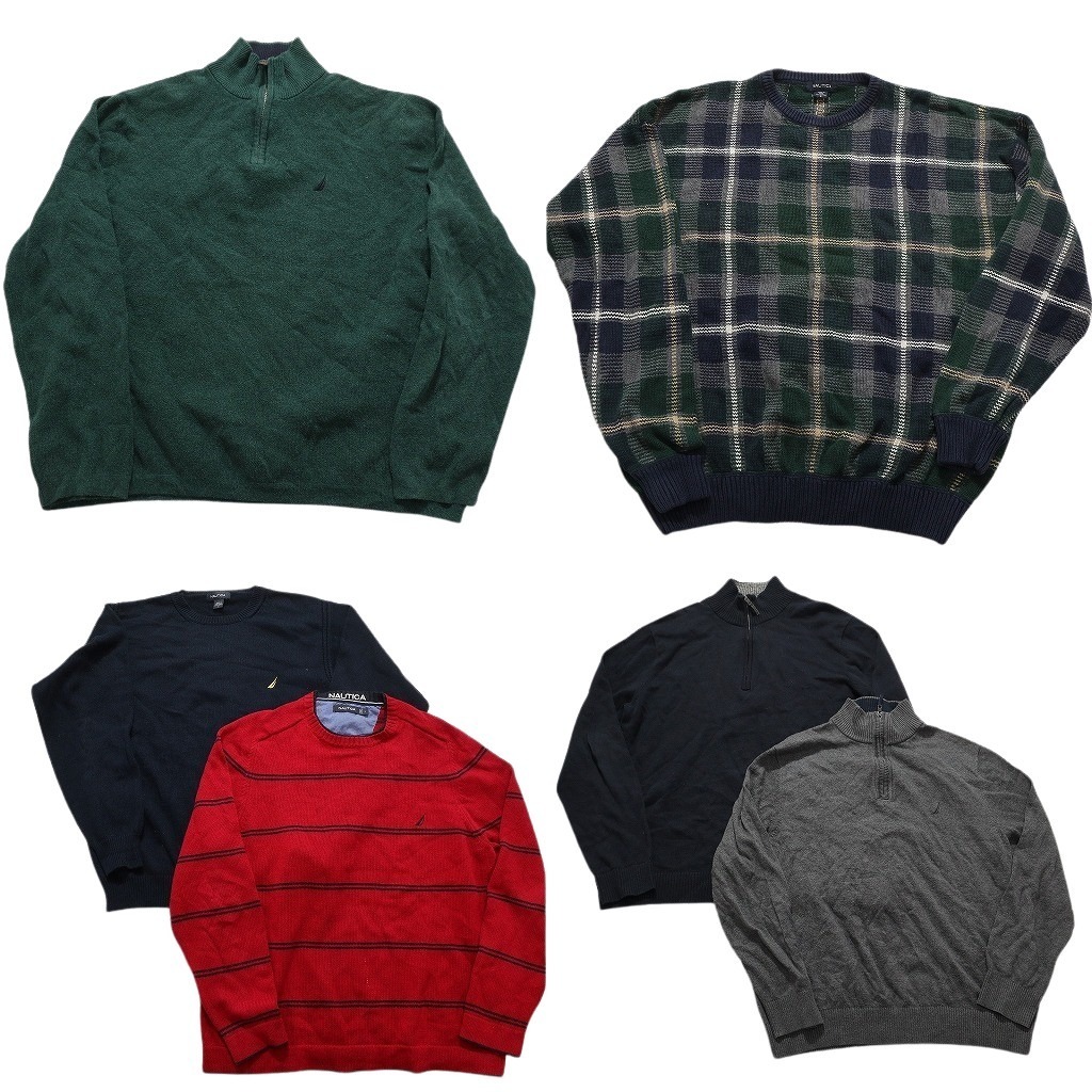 古着卸 まとめ売り ノーティカ NAUTICA セーター 6枚セット (メンズ L ) チェック ハーフジップ ボーダー クルーネック 中古 古着 NC3472拍卖