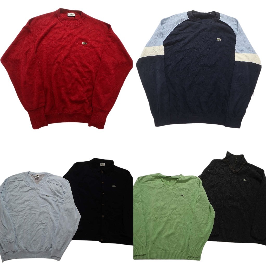 古着卸 まとめ売り ラコステ セーター 6枚セット (メンズ 2XL ) Vネック クルーネック ブラック ライトグリーン NC3257 1円スタート拍卖