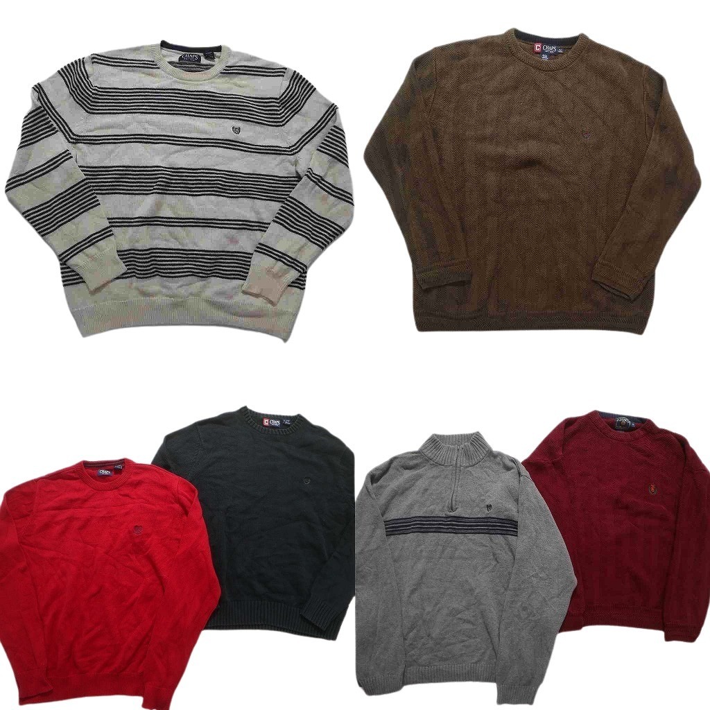 古着卸 まとめ売り チャップス CHAPS セーター 6枚セット (メンズ XL ) ライン ヘリンボーン ハーフジップ 中古 古着 NC3243 1円スタート拍卖