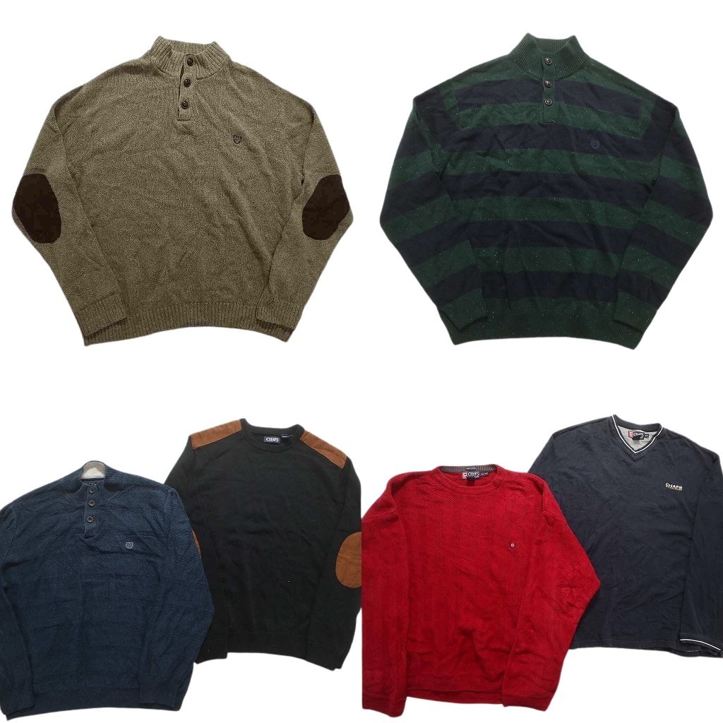 古着卸 まとめ売り チャップス CHAPS セーター 6枚セット (メンズ 2XL ) ハーフボタン ボーダー Vネック ヘリンボーン NC3241 1円スタート拍卖