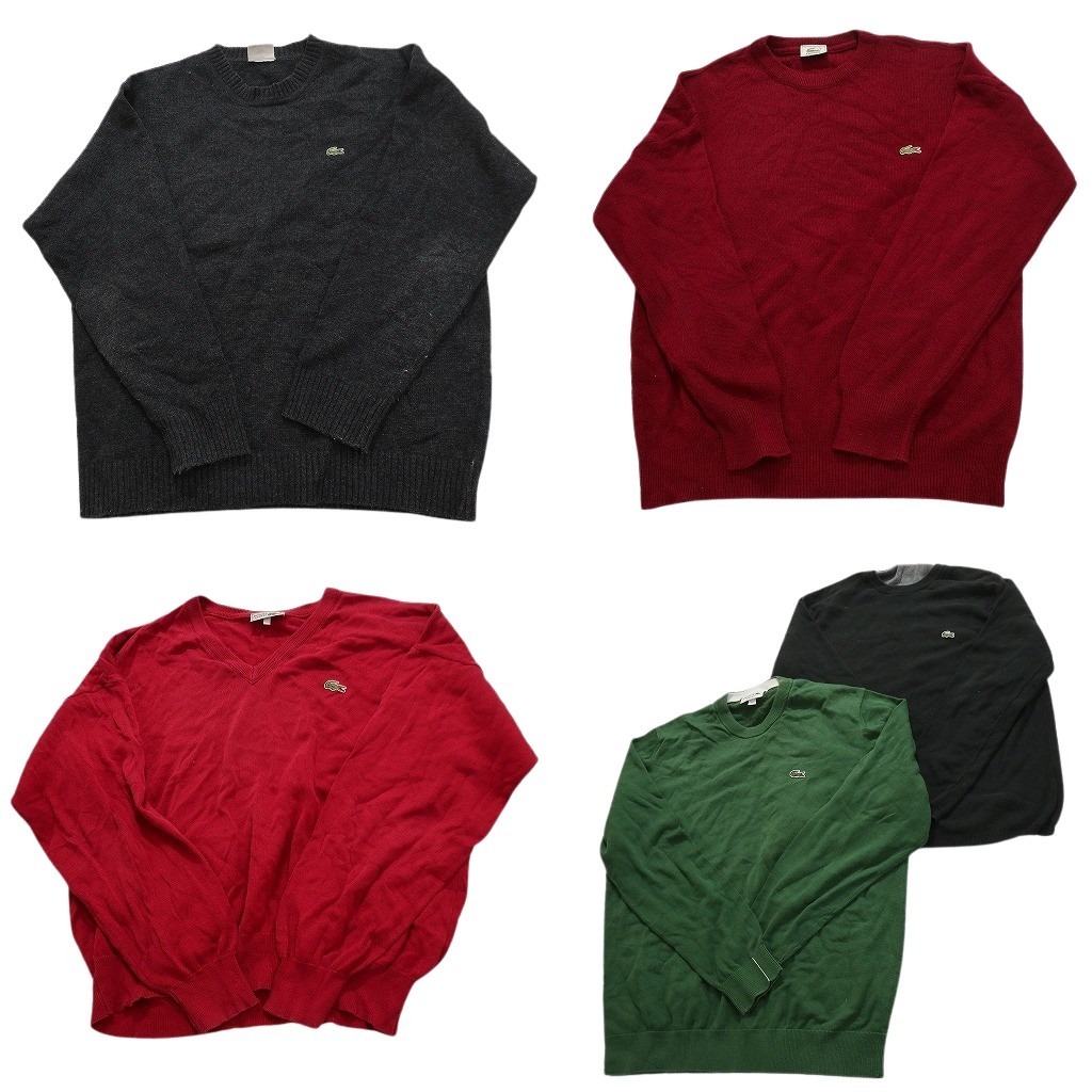 古着卸 まとめ売り ラコステ セーター 5枚セット (メンズ L ) Vネック クルーネック ブラック レッド グリーン NC3261 1円スタート拍卖