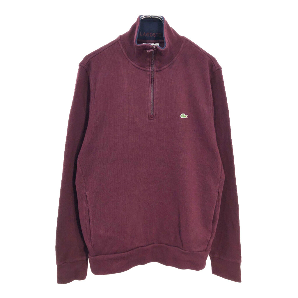 LACOSTE ラコステ ハーフジップ コットンセーター ワインレッド(メンズ XL)中古 古着 V5801拍卖