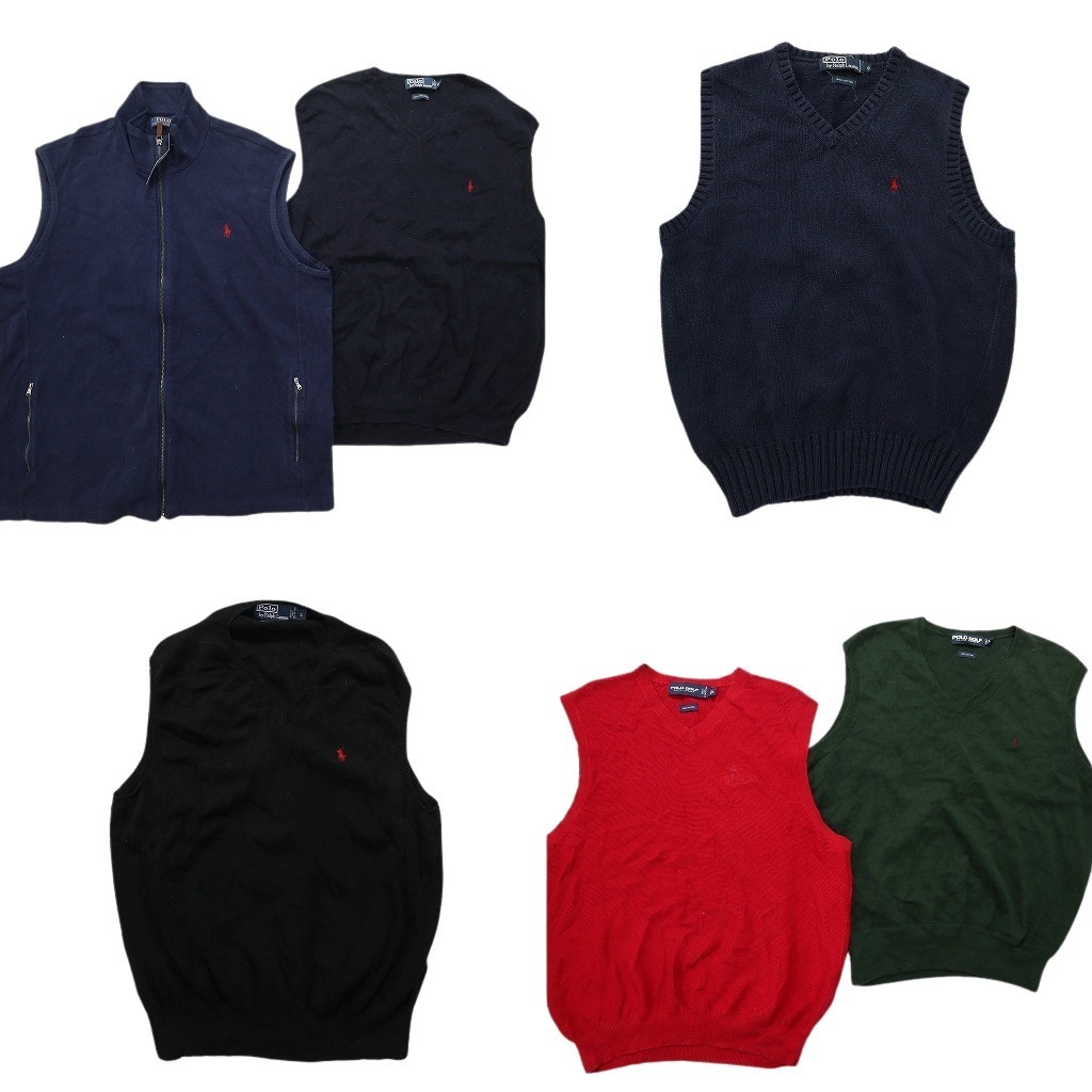 古着卸 まとめ売り ラルフローレン ベスト セーター 6枚セット (メンズ S /L /XL /2XL ) フルジップ Vネック ブラック 中古 古着 NC3599拍卖