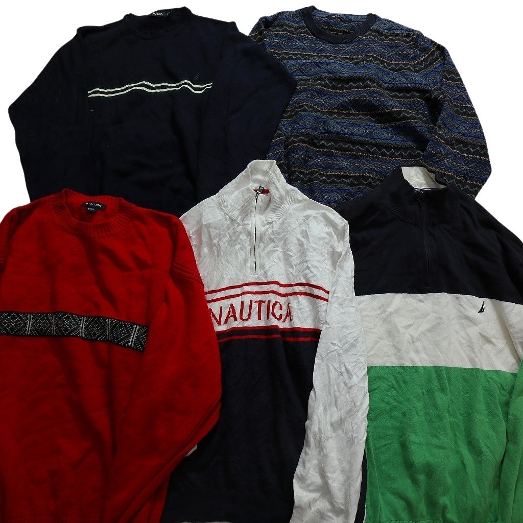 【訳あり】 古着卸 まとめ売り ノーティカ NAUTICA セーター 20枚セット (メンズ ) マルチカラー ハーフジップ ライン 中古 古着 WA3610拍卖