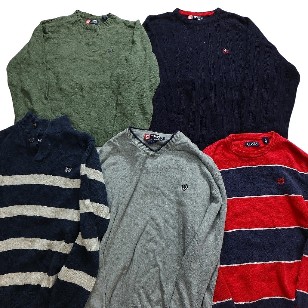 【訳あり】 古着卸 まとめ売り チャップス CHAPS セーター 13枚セット (メンズ ) ボーダー Vネック ハーフボタン 中古 古着 WA3609拍卖