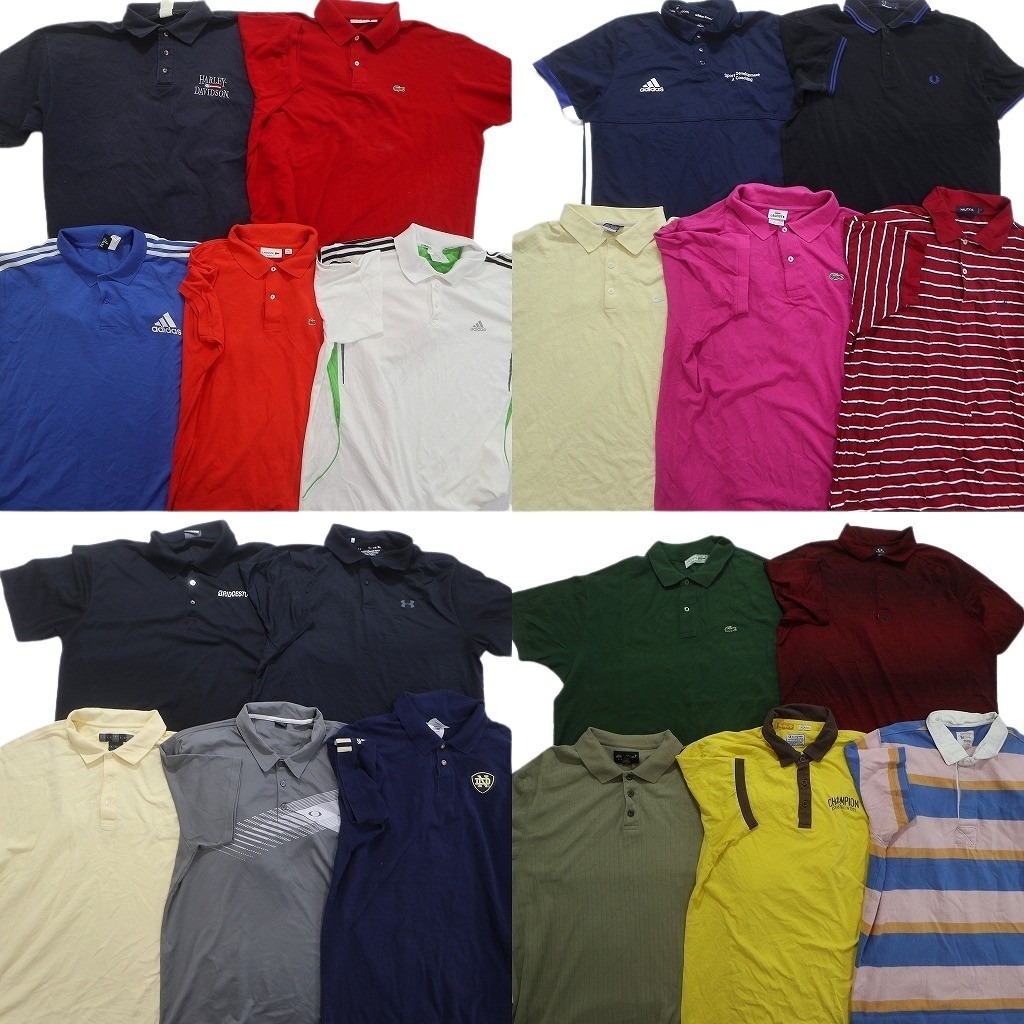 古着卸 まとめ売り ブランドMIX ポロシャツ 20枚セット (メンズ L /XL /2XL /3XL ) ハーレー ラコステ フレッドペリー NC3659 1円スタート拍卖