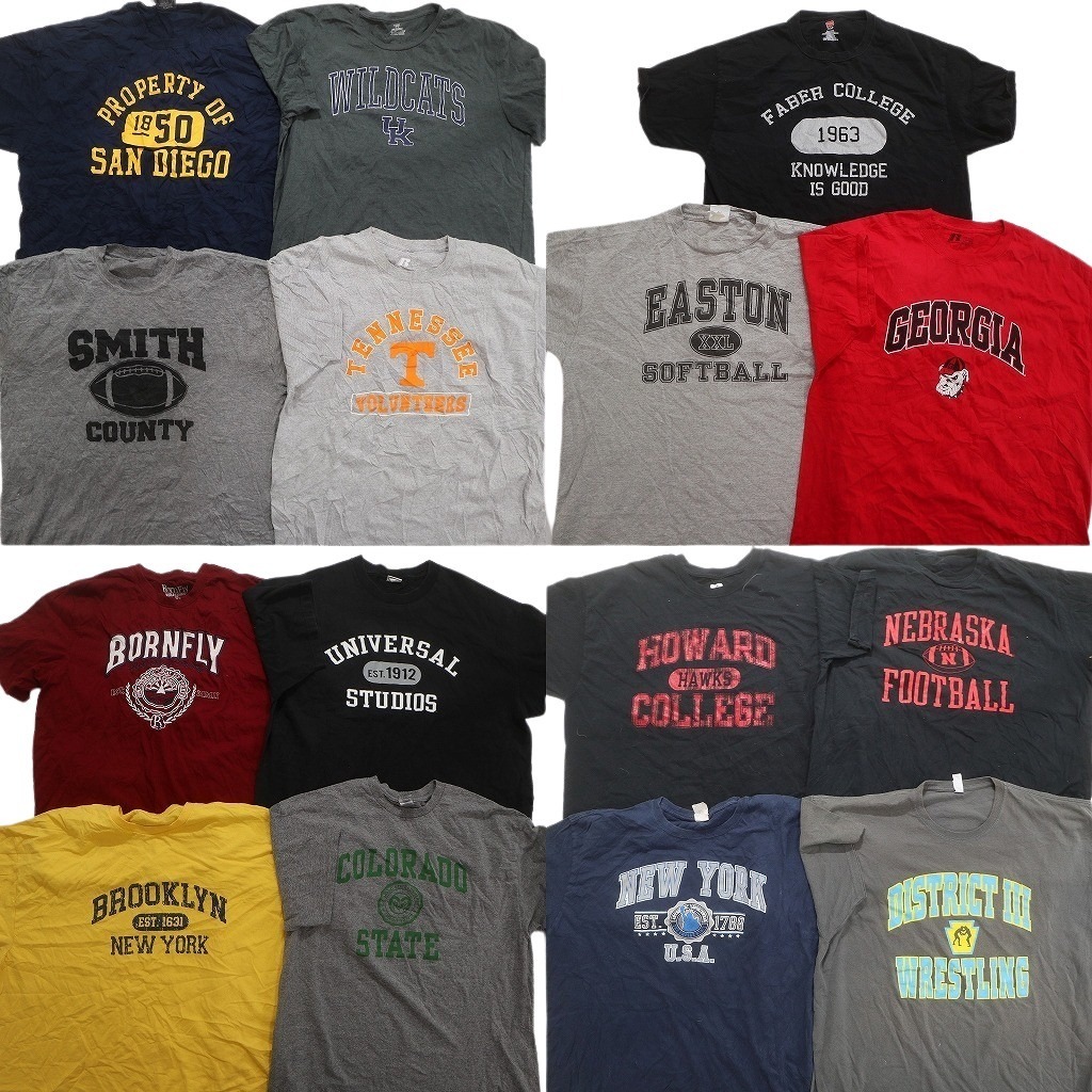 古着卸 まとめ売り カレッジ風 半袖Tシャツ 15枚セット (メンズ XL /2XL ) 三段ロゴ アーチロゴ ラッセル ヘインズ NC3647 1円スタート拍卖