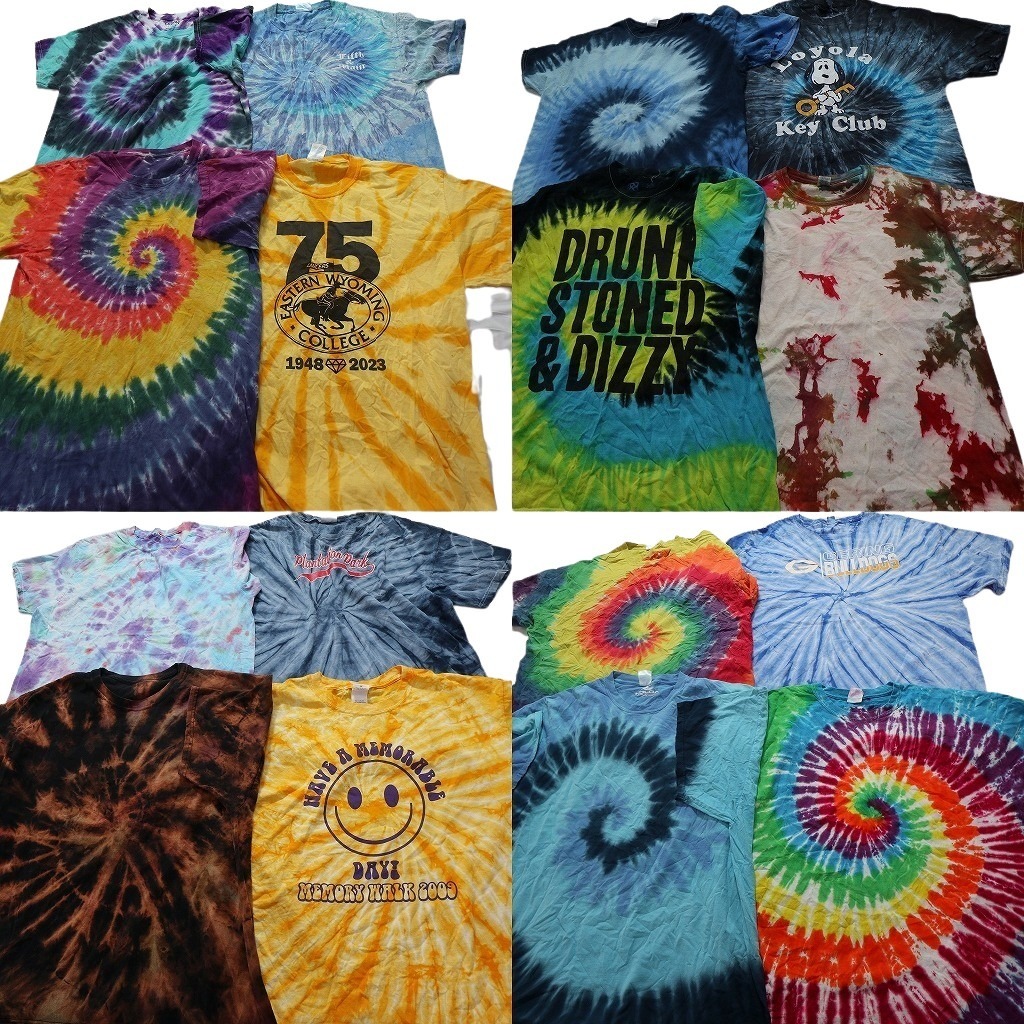 古着卸 まとめ売り タイダイ柄 半袖Tシャツ 16枚セット (メンズ L /XL /2XL /3XL ) チームロゴ マルチカラー 英文字 NC3681 1円スタート拍卖