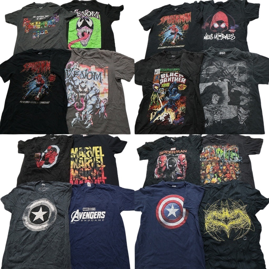 古着卸 まとめ売り マーベル DCコミック 半袖Tシャツ 16枚セット (メンズ S /M ) スパイダーマン ブラックパンサー NC3794 1円スタート拍卖