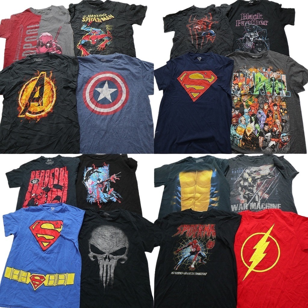 古着卸 まとめ売り マーベル DCコミック 半袖Tシャツ 16枚セット (メンズ M ) スパイダーマン スーパーマン 中古 古着 NC3793 1円スタート拍卖