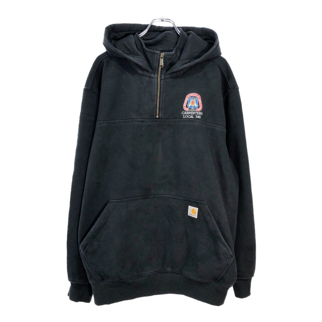 00年代 Carhartt カーハート ハーフジップ スウェット パーカー 企業ロゴ ブラック(メンズ XL)中古 古着 v4420拍卖