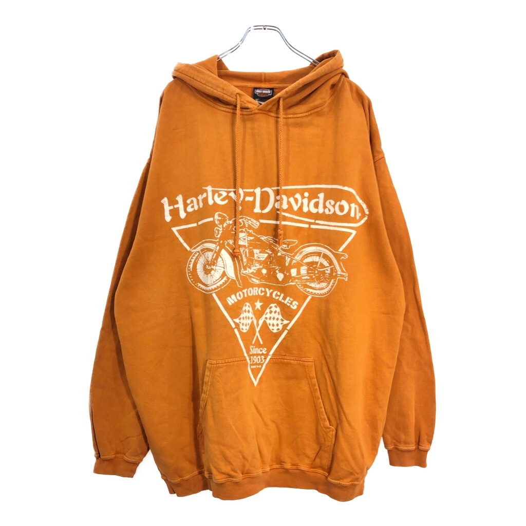 00年代 HARLEY DAVIDSON ハーレーダビッドソン スウェット パーカー モーターサイクル オレンジ(メンズ XL)中古 古着 V4465拍卖
