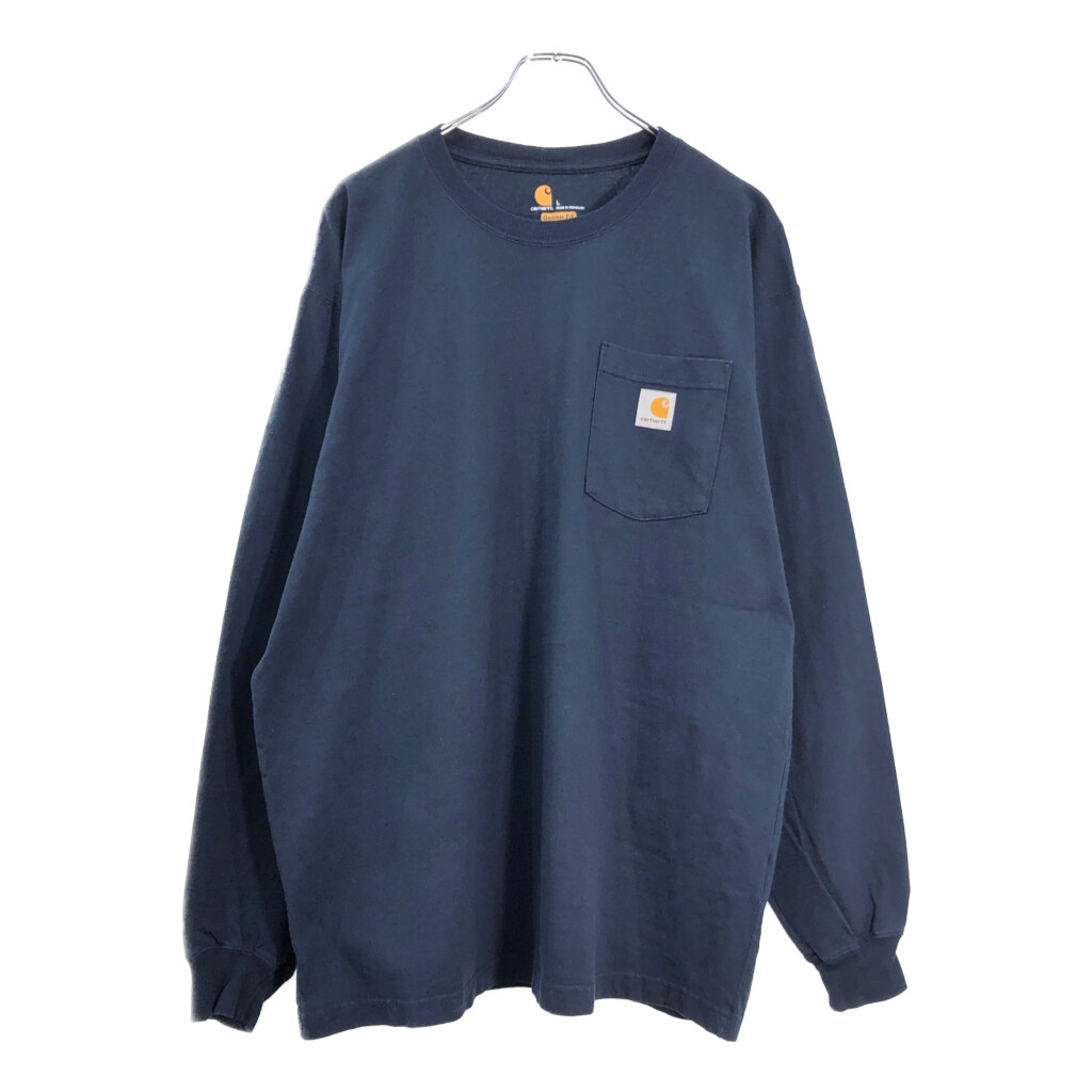 Carhartt カーハート ワンポイントロゴ 長袖ポケットTシャツ ネイビー(メンズ L)中古 古着 v4509拍卖