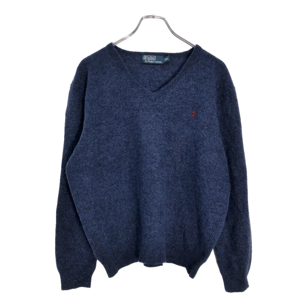 Polo by Ralph Lauren ポロ ラルフローレン Vネック ウールニット セーター ネイビー(メンズ XXL)中古 古着 V4569拍卖