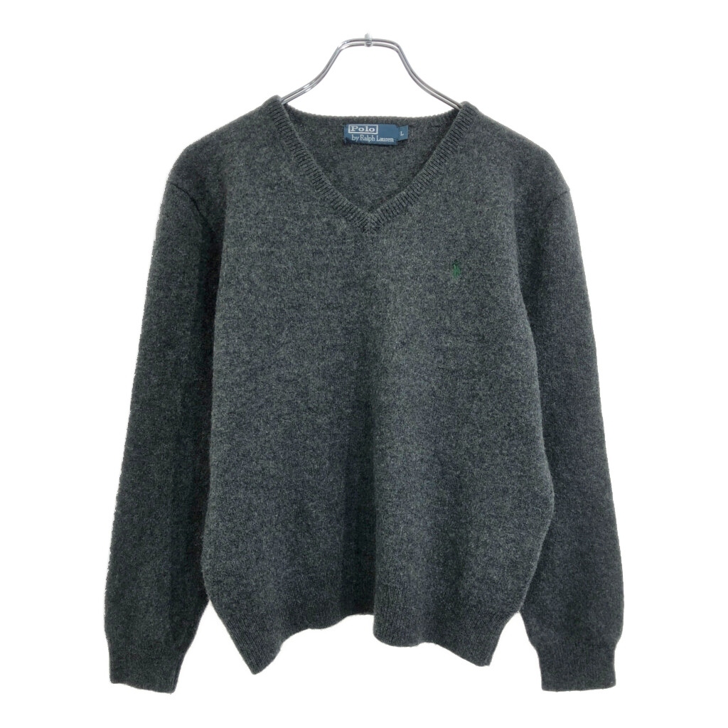 Polo by Ralph Lauren ポロ ラルフローレン Vネック ウールニット セーター グレー(メンズ L)中古 古着 v4578拍卖