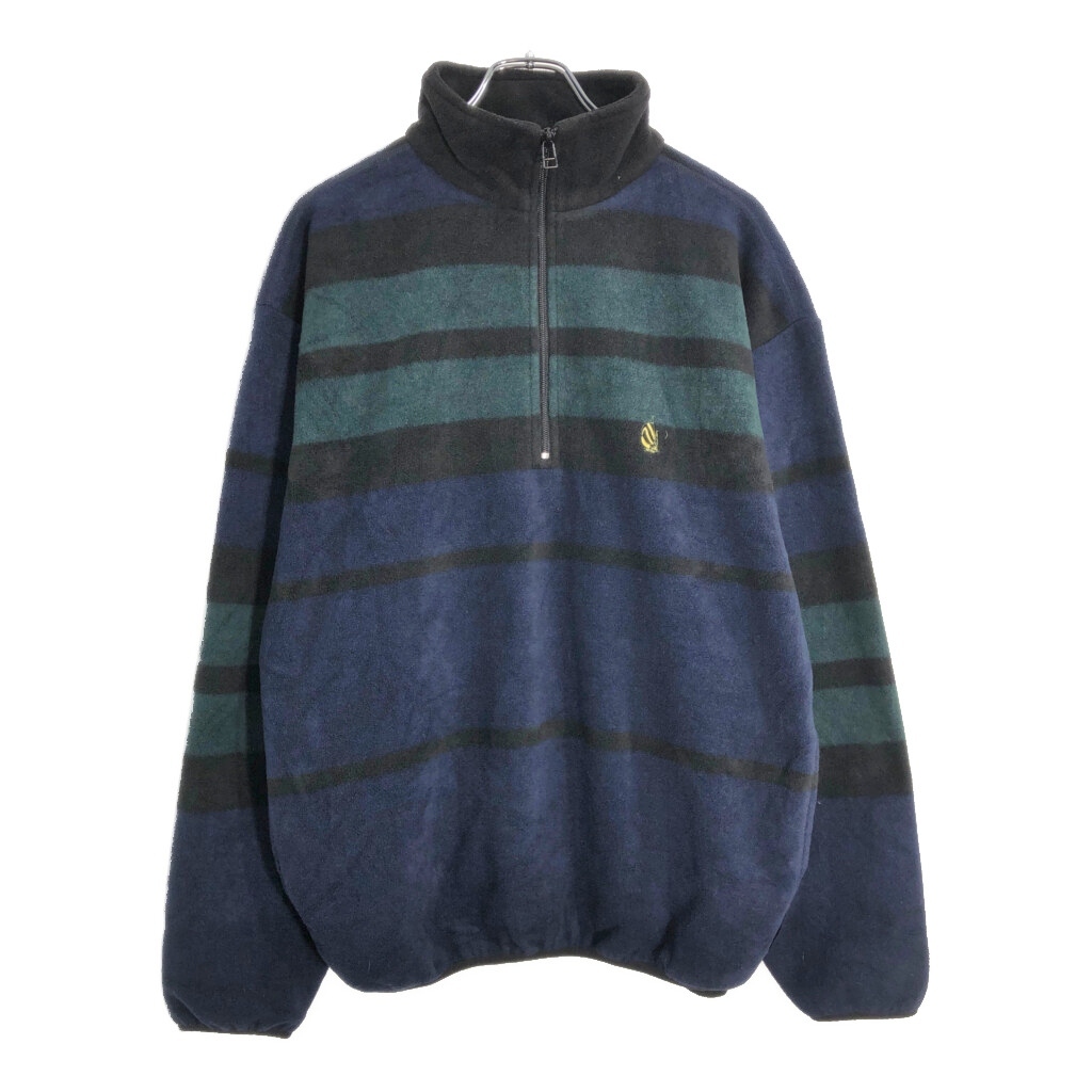 90年代 USA製 NAUTICA ノーティカ ハーフジップ フリースジャケット ボーダー ネイビー(メンズ M)中古 古着 V4677拍卖
