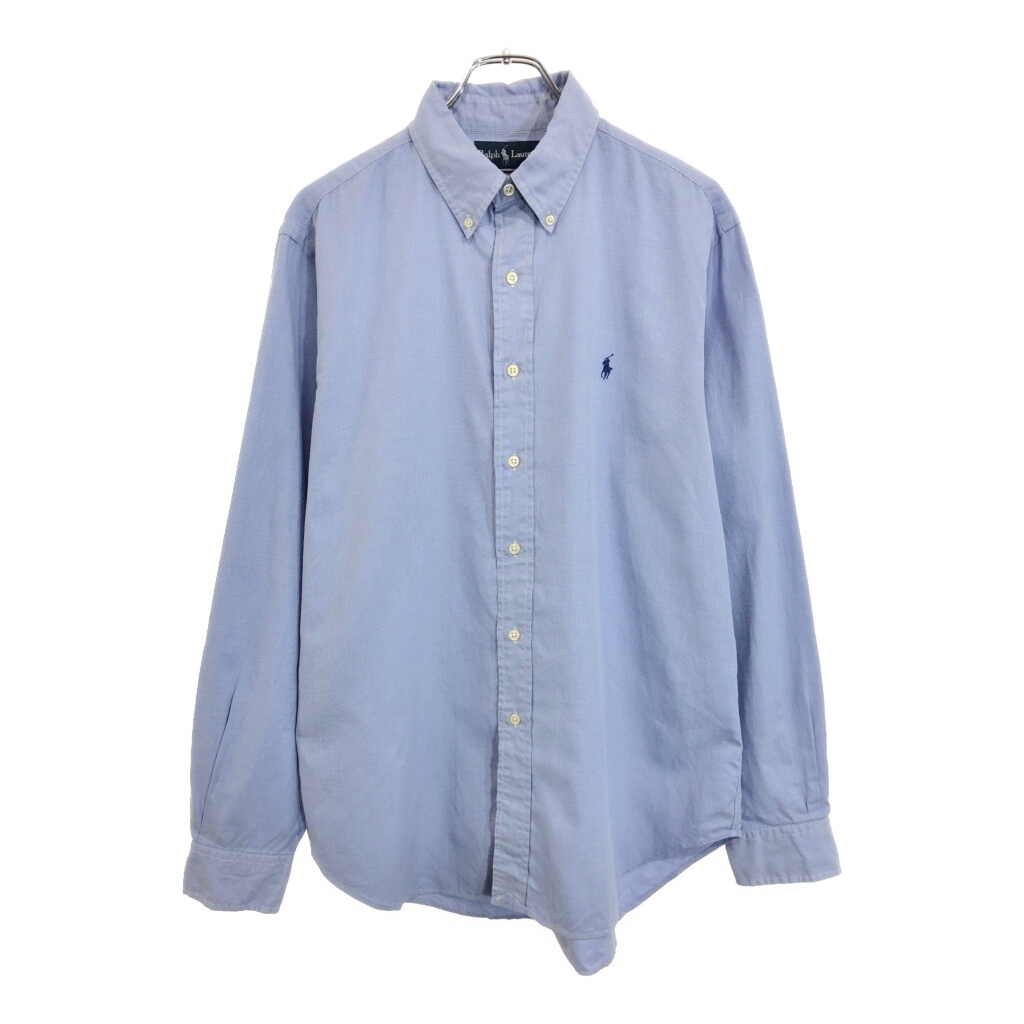 90年代 RALPH LAUREN ラルフローレン ボタンダウン 長袖シャツ ブルー(メンズ 16)中古 古着 V4982拍卖