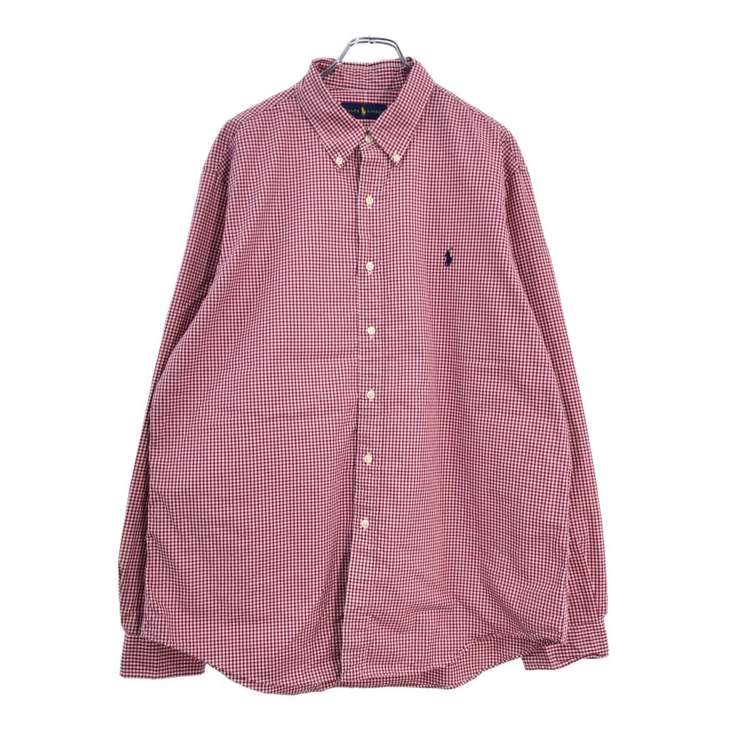 RALPH LAUREN ラルフローレン ボタンダウン 長袖シャツ ギンガムチェック レッド(メンズ XL)中古 古着 V5002拍卖