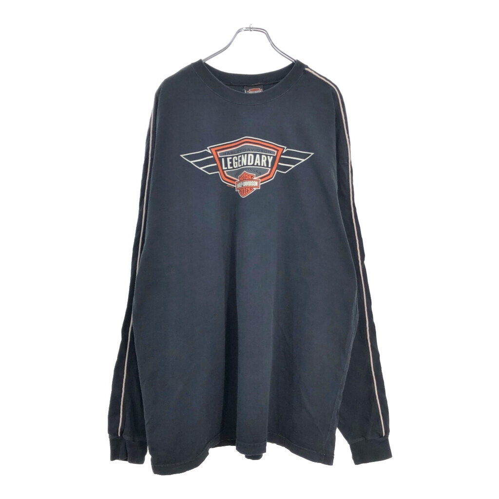 HARLEY DAVIDSON ハーレーダビッドソン 長袖Tシャツ 大きいサイズ モーターサイクル ブラック(メンズ 3XL)中古 古着 V5120拍卖