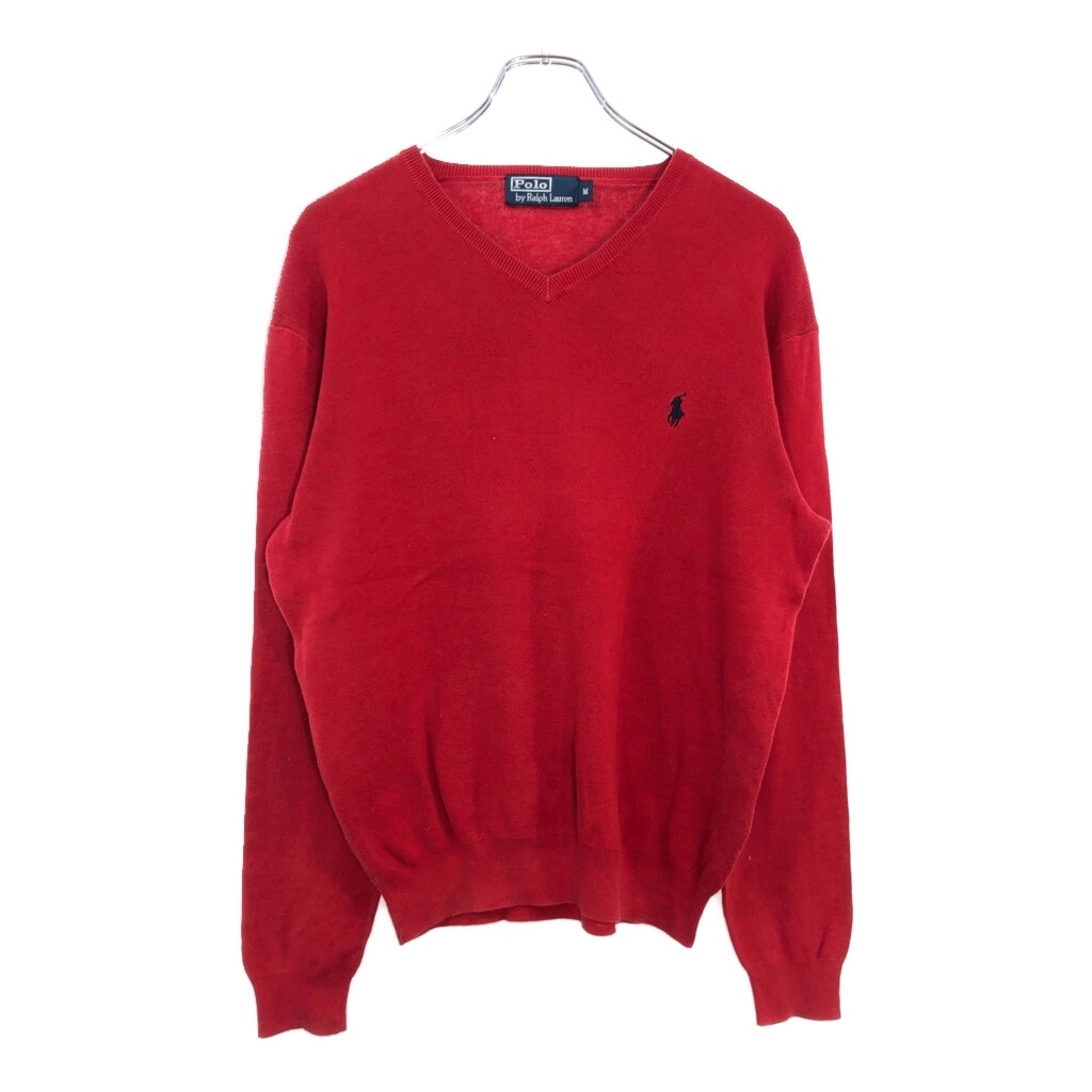 Polo by Ralph Lauren ポロ ラルフローレン Vネック コットンニット セーター レッド(メンズ M)中古 古着 V5263拍卖