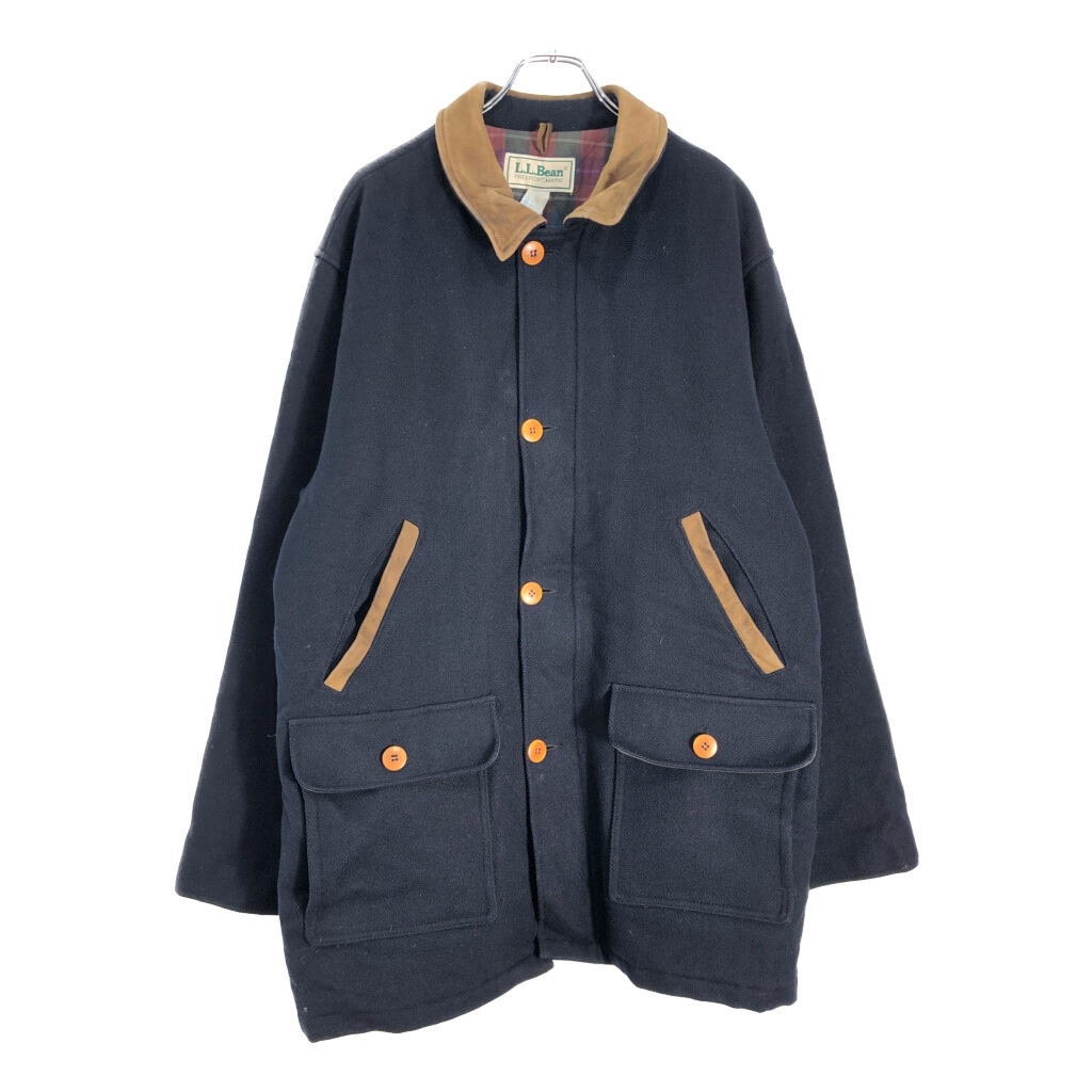 80年代 USA製 L.L.Bean エルエルビーン ウール ハンティングジャケット アウトドア ネイビー(メンズ L)中古 古着 V4969拍卖