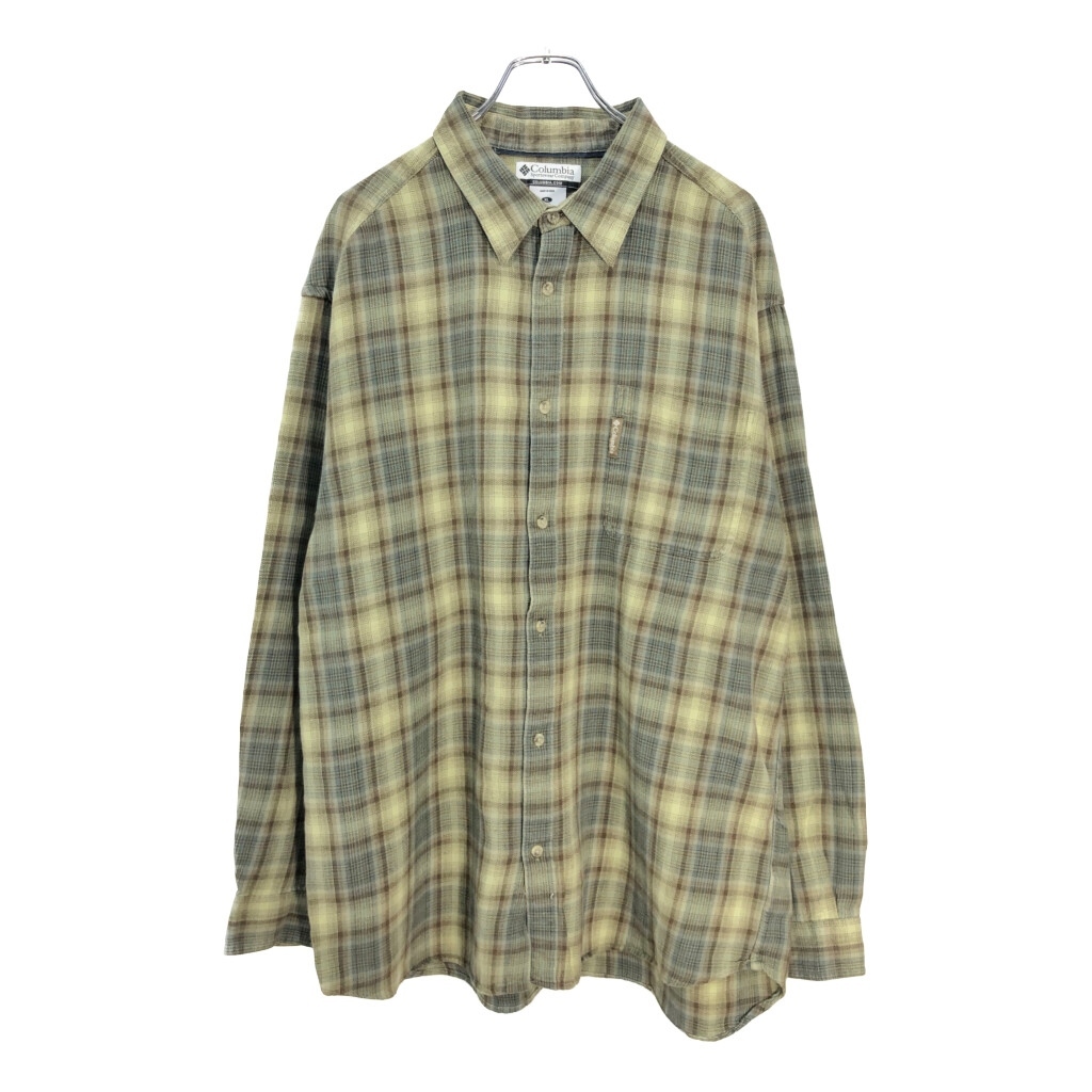 Columbia コロンビア フランネルシャツ アウトドア チェック オリーブ(メンズ XL)中古 古着 V5544拍卖
