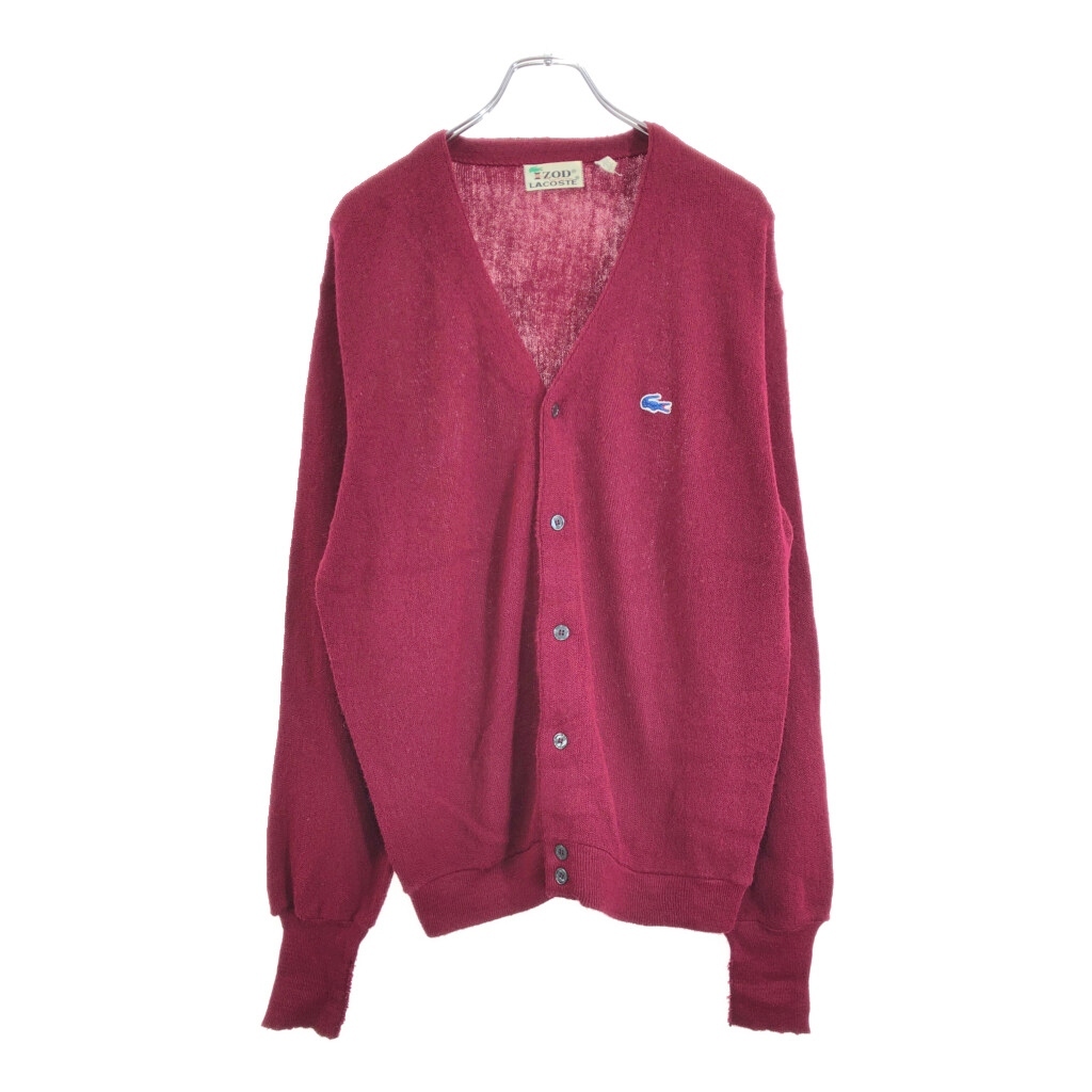 80年代 IZOD LACOSTE アイゾッド ラコステ アクリルニット カーディガン ワインレッド(メンズ L)中古 古着 V5647拍卖